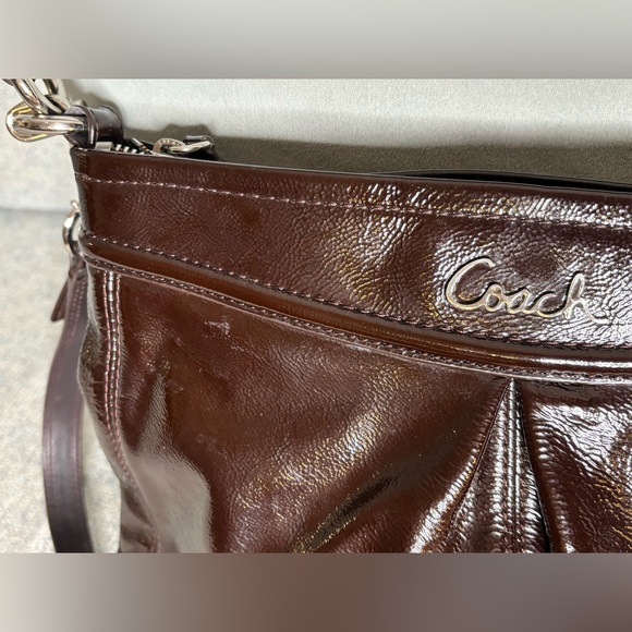 Coach Ashley Chocolate Brown Patent Leather Crossbody-Silver Hardware - Picture 7 of 16